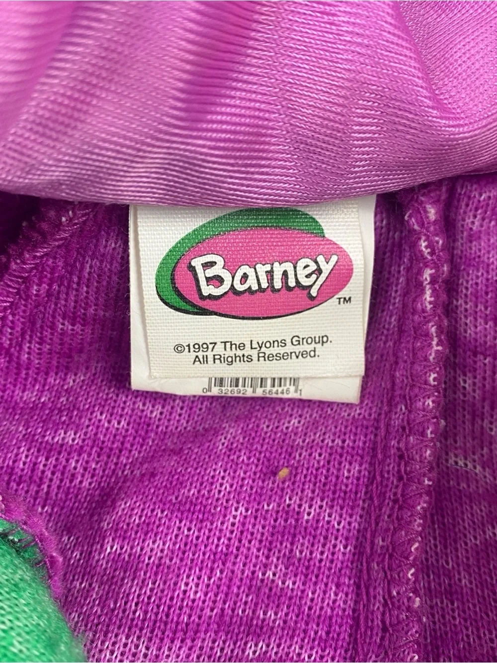 Barney The Purple Dinosaur Sherpa Fleece Kids Costume Zip 1997 halloween 4-6